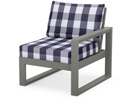 POLYWOOD® EDGE Modular Right Arm Chair in Slate Grey / Buffalo Plaid Navy