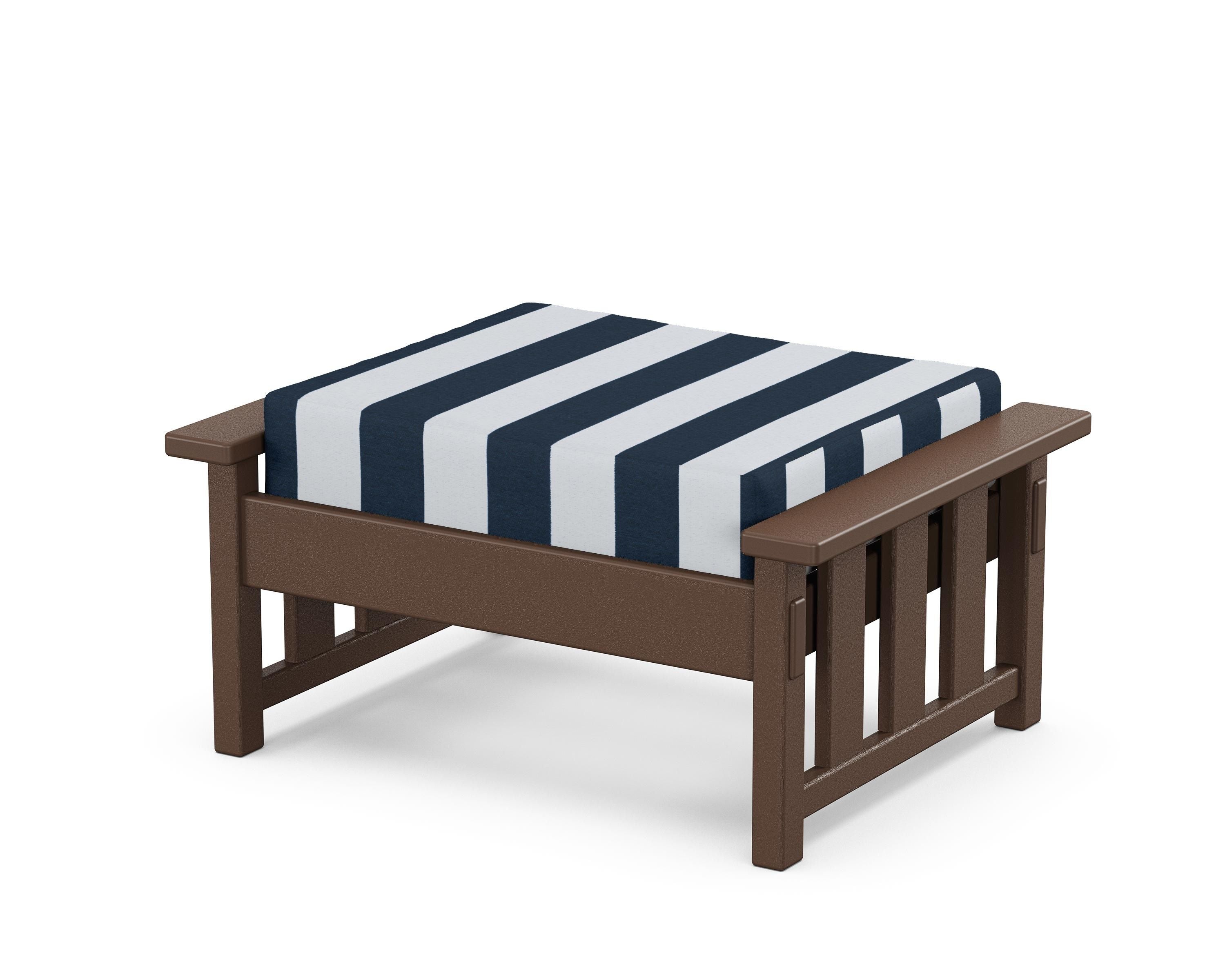 Martha Stewart by POLYWOOD® Acadia Deep Seating Ottoman in Mahogany / Cabana Stripe Marine Indigo