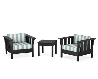 Martha Stewart by POLYWOOD® Acadia 3-Piece Deep Seating Set in Black / Cabana Stripe Glacier Spa