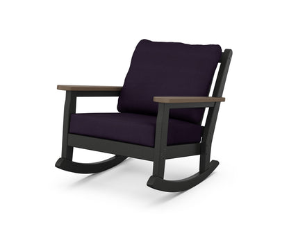 POLYWOOD® Chippendale Deep Seating Rocking Chair in Black / Kona / Navy Linen