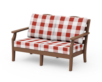 Draper James™ by  POLYWOOD® Savannah Deep Seating Loveseat in Teak / Buffalo Plaid Crimson