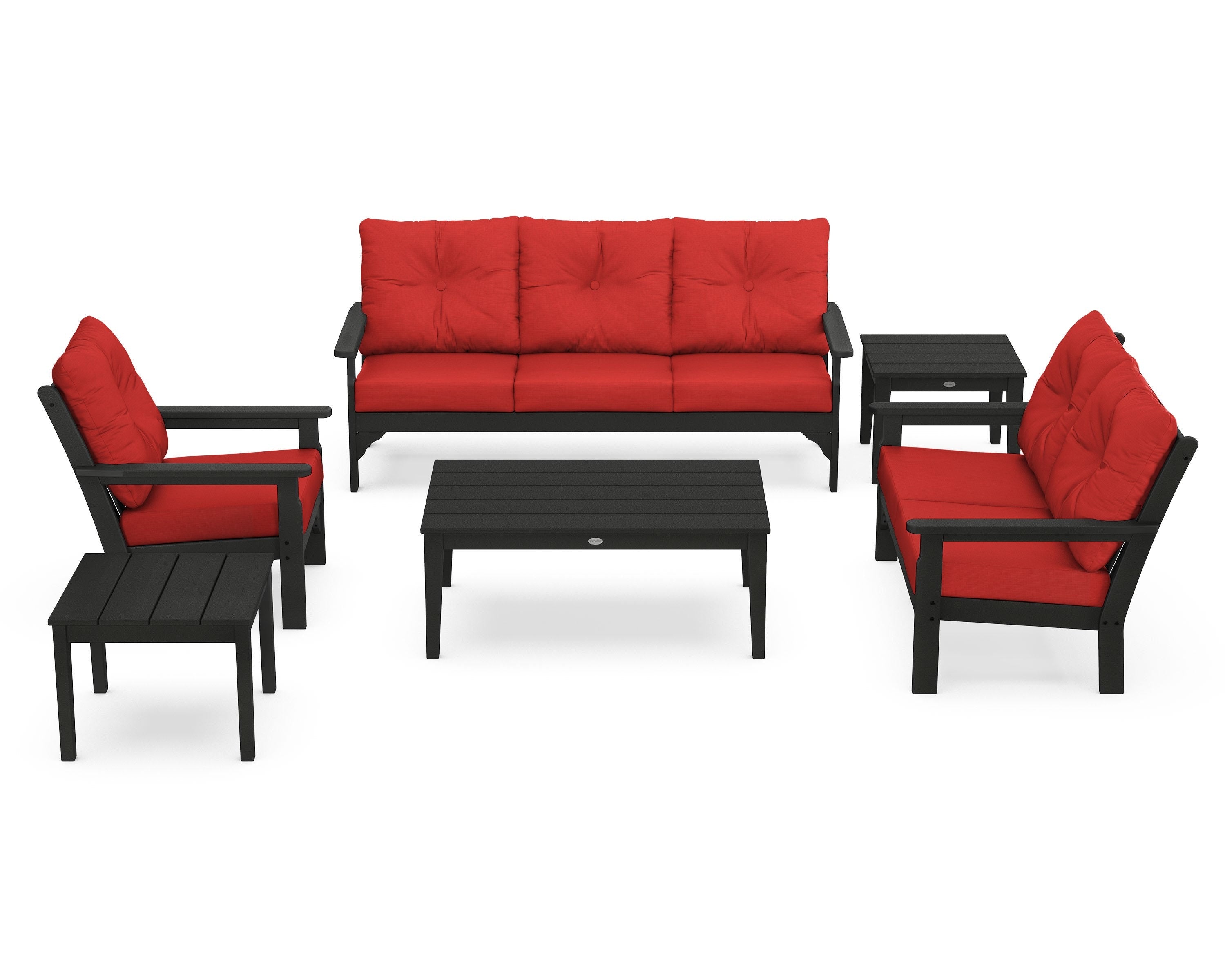 POLYWOOD® Vineyard 6-Piece Deep Seating Set in Green / Crimson Linen