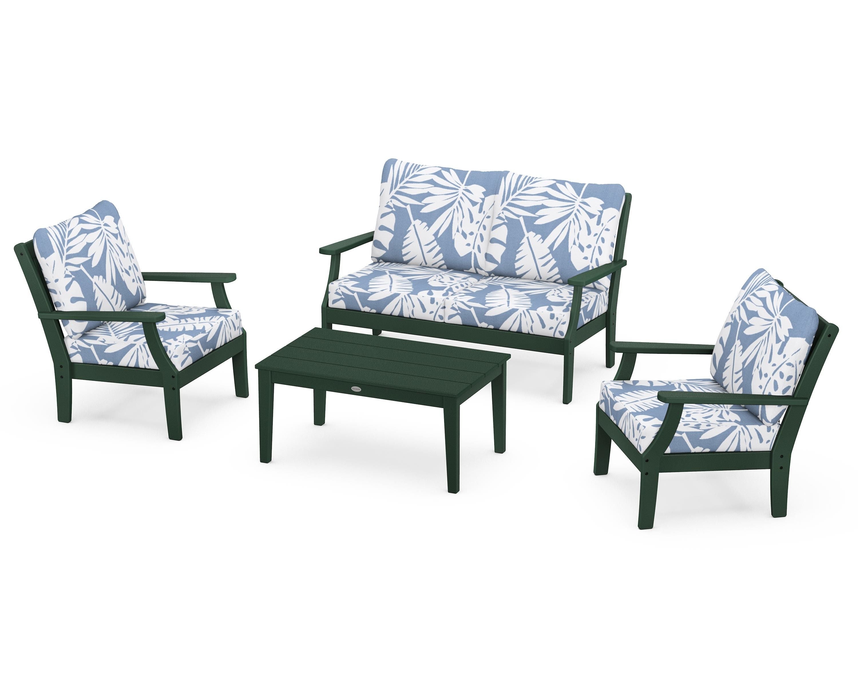 POLYWOOD® Braxton 4-Piece Deep Seating Chair Set in Green / Leaf Sky Blue