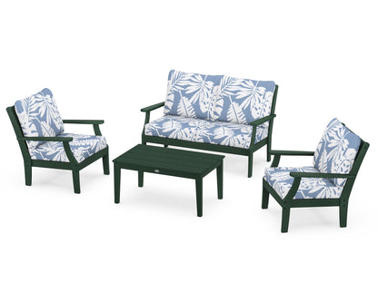 POLYWOOD® Braxton 4-Piece Deep Seating Chair Set in Green / Leaf Sky Blue