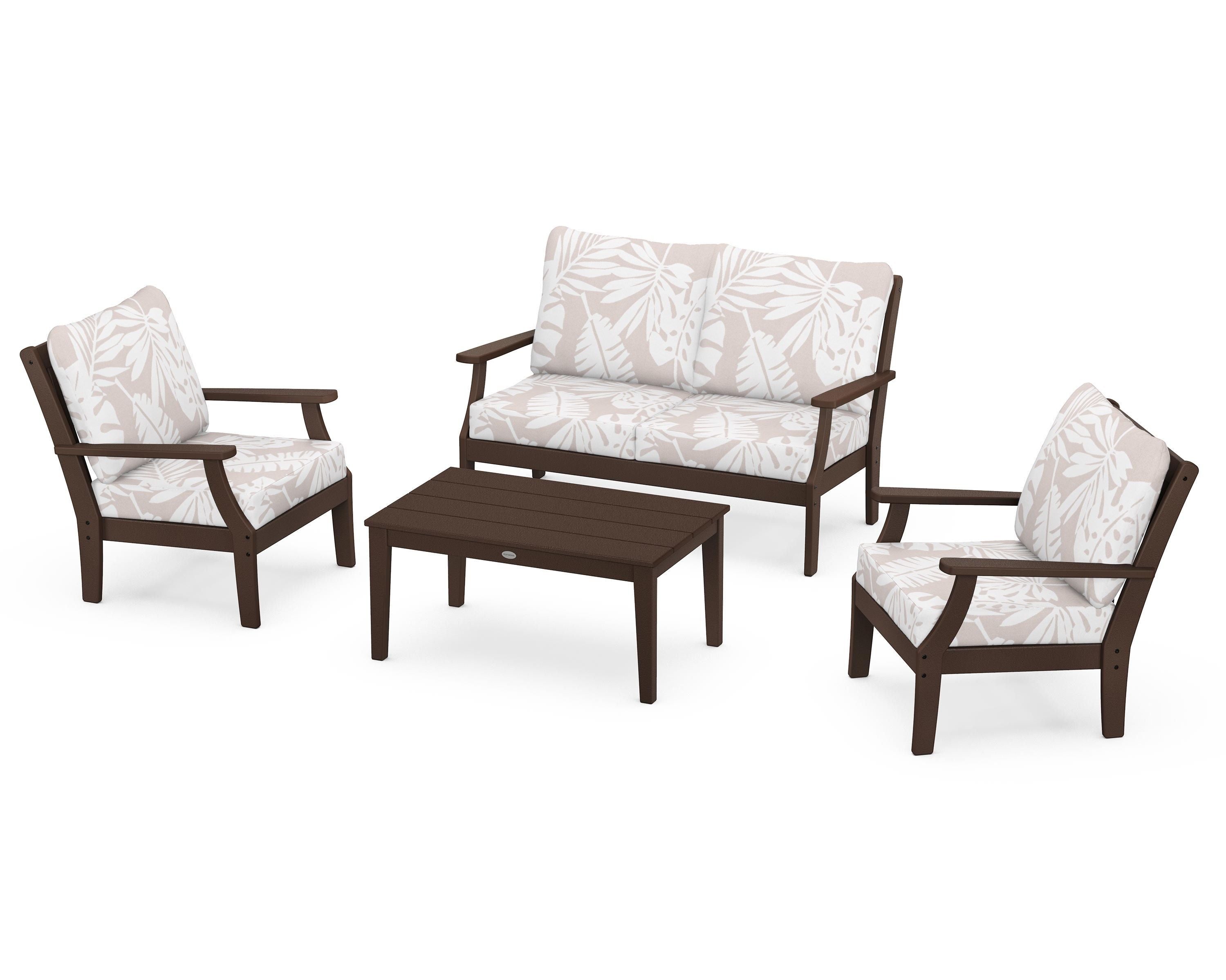 POLYWOOD® Braxton 4-Piece Deep Seating Chair Set in Mahogany / Leaf Dune Burlap