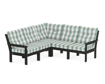 POLYWOOD® Vineyard 5-Piece Sectional in Black / Buffalo Plaid Glacier Spa