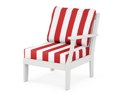POLYWOOD® Braxton Modular Right Arm Chair in White / Cabana Stripe Crimson