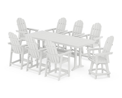 POLYWOOD® Vineyard Curveback Adirondack Swivel 9-Piece Farmhouse Counter Set with Trestle Legs in White