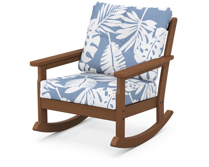 POLYWOOD® Vineyard Deep Seating Rocking Chair in Teak / Leaf Sky Blue