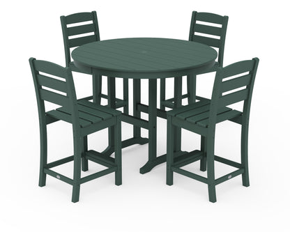 POLYWOOD® Lakeside 5-Piece Farmhouse Round Side Chair Counter  Set in Green