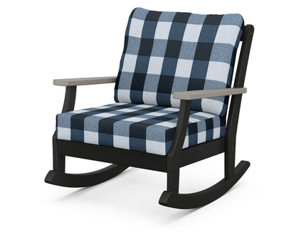POLYWOOD® Braxton Deep Seating Rocking Chair in Black / Driftwood / Buffalo Plaid Marine Indigo