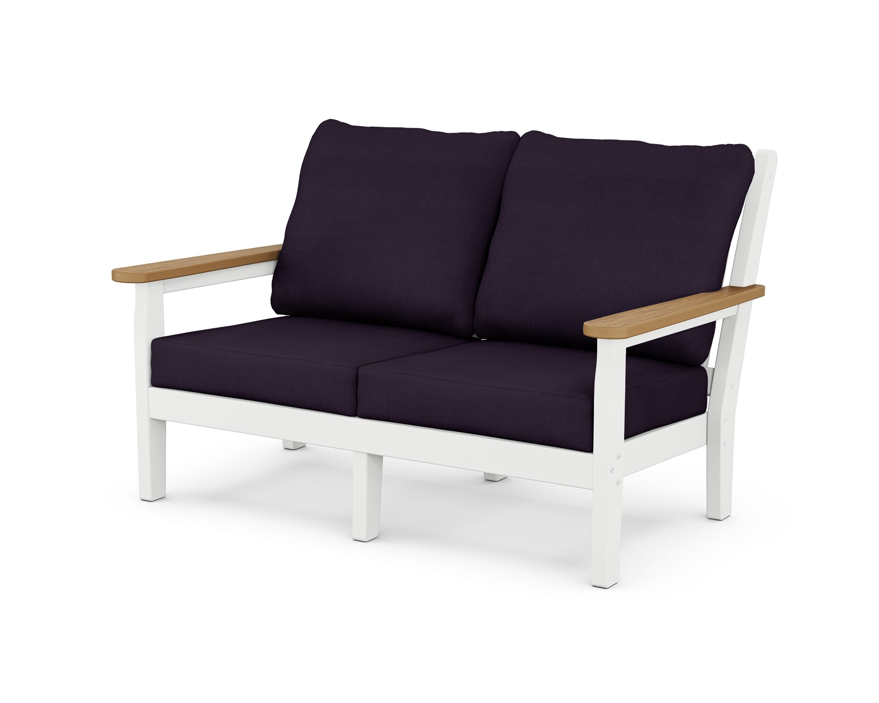 POLYWOOD® Chippendale Deep Seating Loveseat in White / Natural / Navy Linen