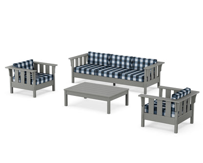 Martha Stewart by POLYWOOD® Acadia 4-Piece Deep Seating Set with Sofa in Slate Grey / Buffalo Plaid Marine Indigo