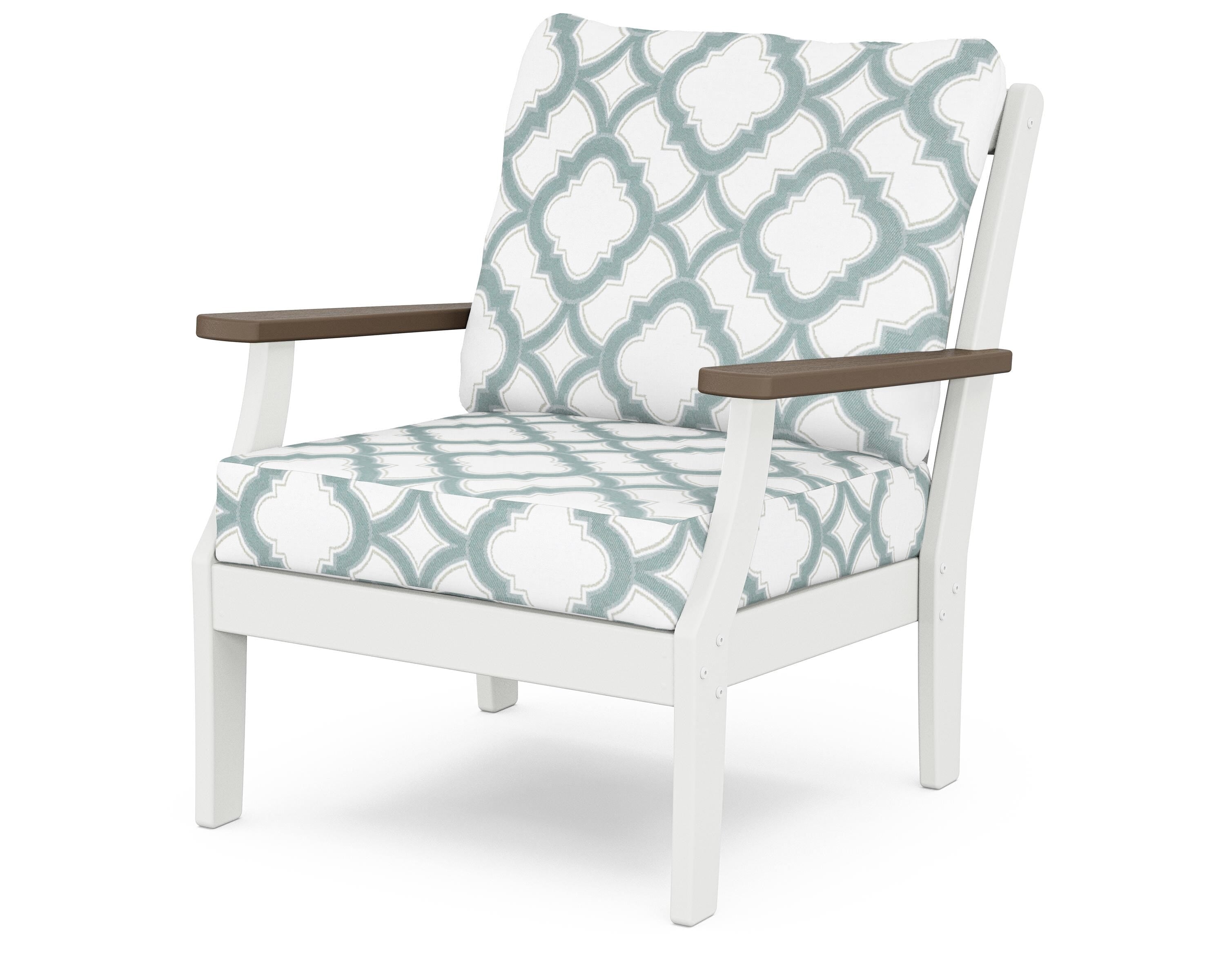 POLYWOOD® Braxton Deep Seating Chair in White / Kona / Trellis Glacier Spa