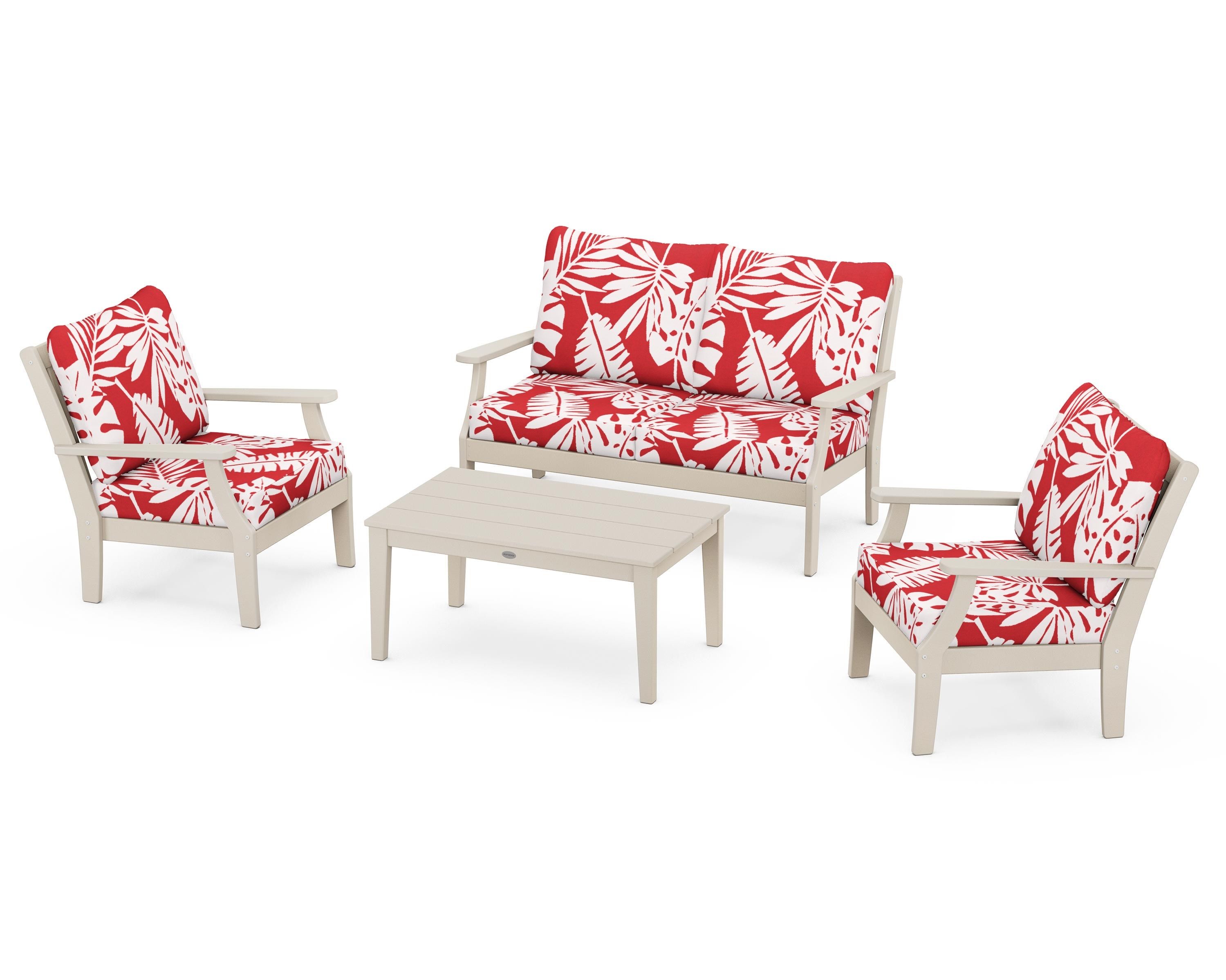 POLYWOOD® Braxton 4-Piece Deep Seating Chair Set in Sand / Leaf Crimson