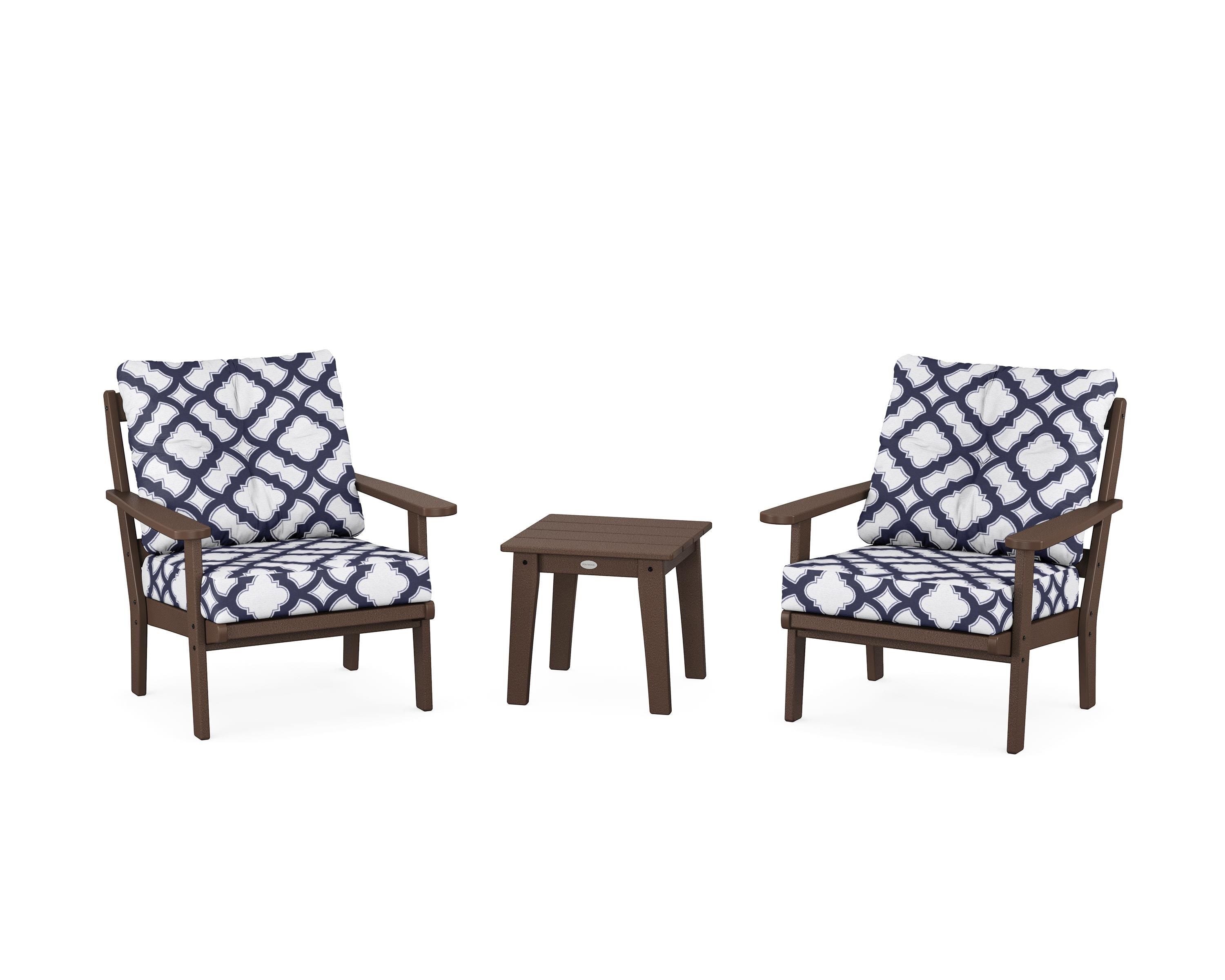 POLYWOOD® Mission 3-Piece Deep Seating Set in Mahogany / Trellis Navy