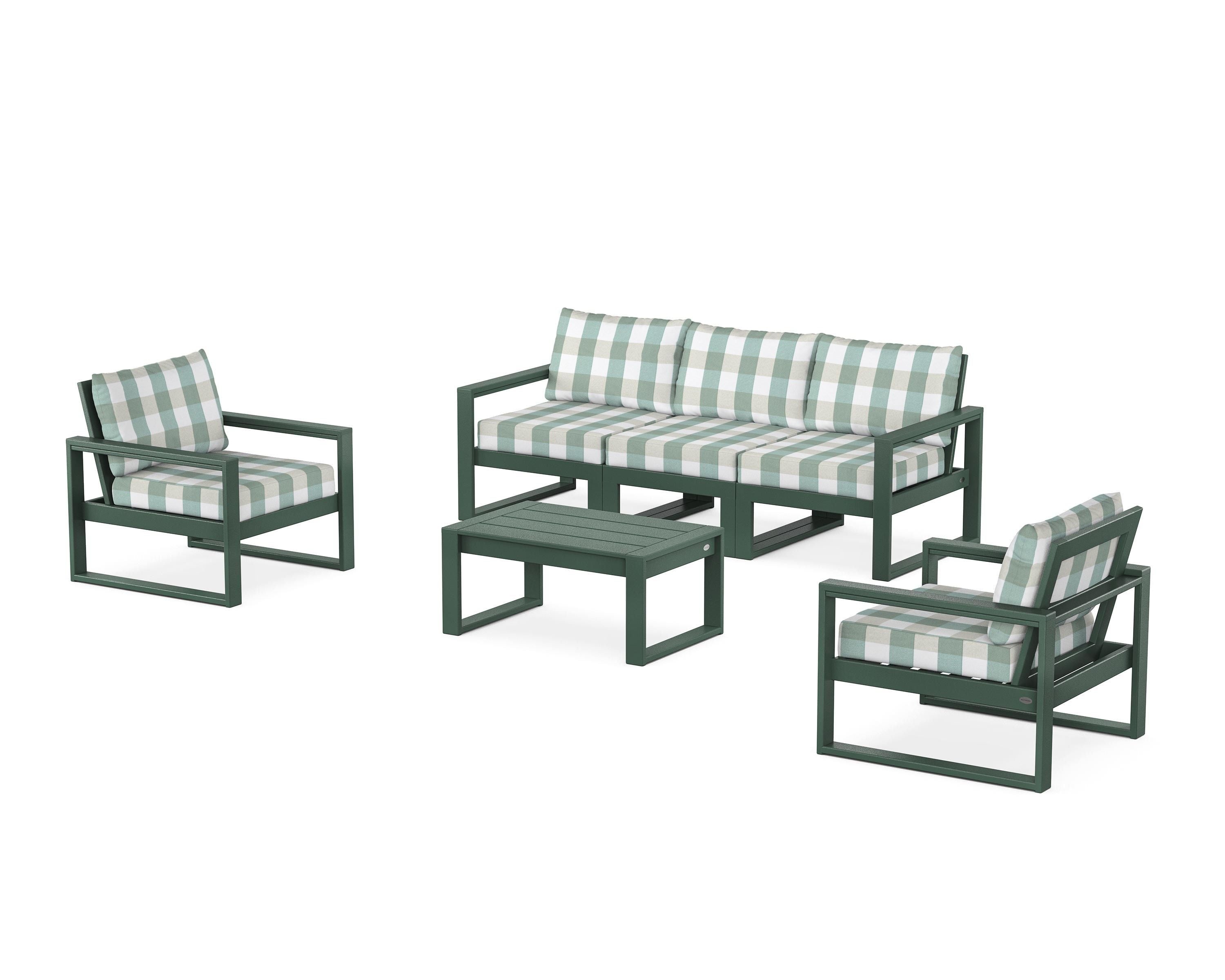 POLYWOOD® EDGE Sectional 4-Piece Deep Seating Set with Sofa in Green / Buffalo Plaid Glacier Spa