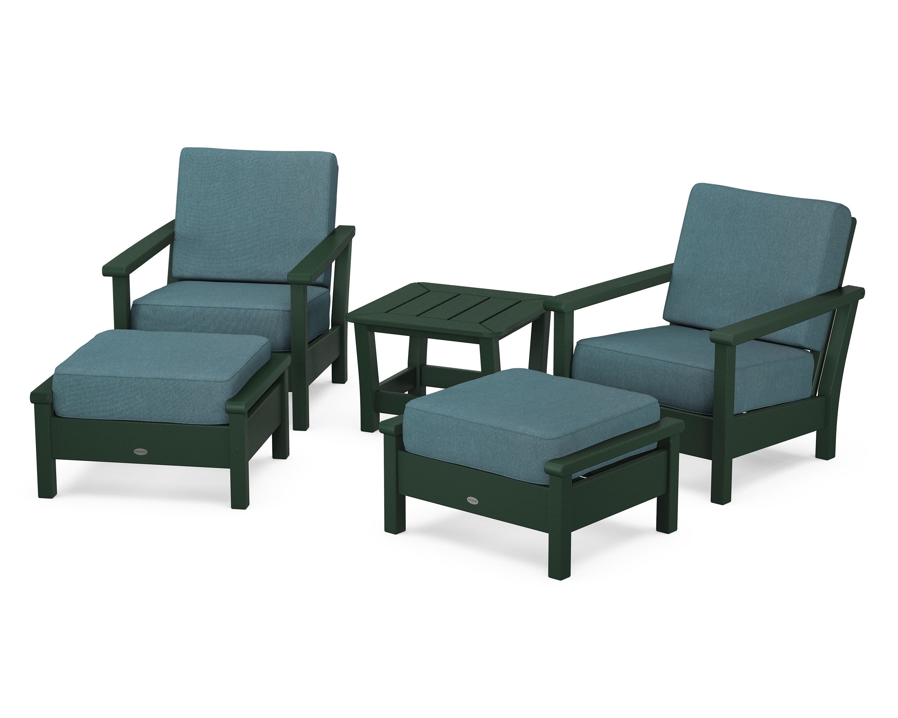 POLYWOOD® Harbour 5-Piece Deep Seating Chair Set in Green / Ocean Teal