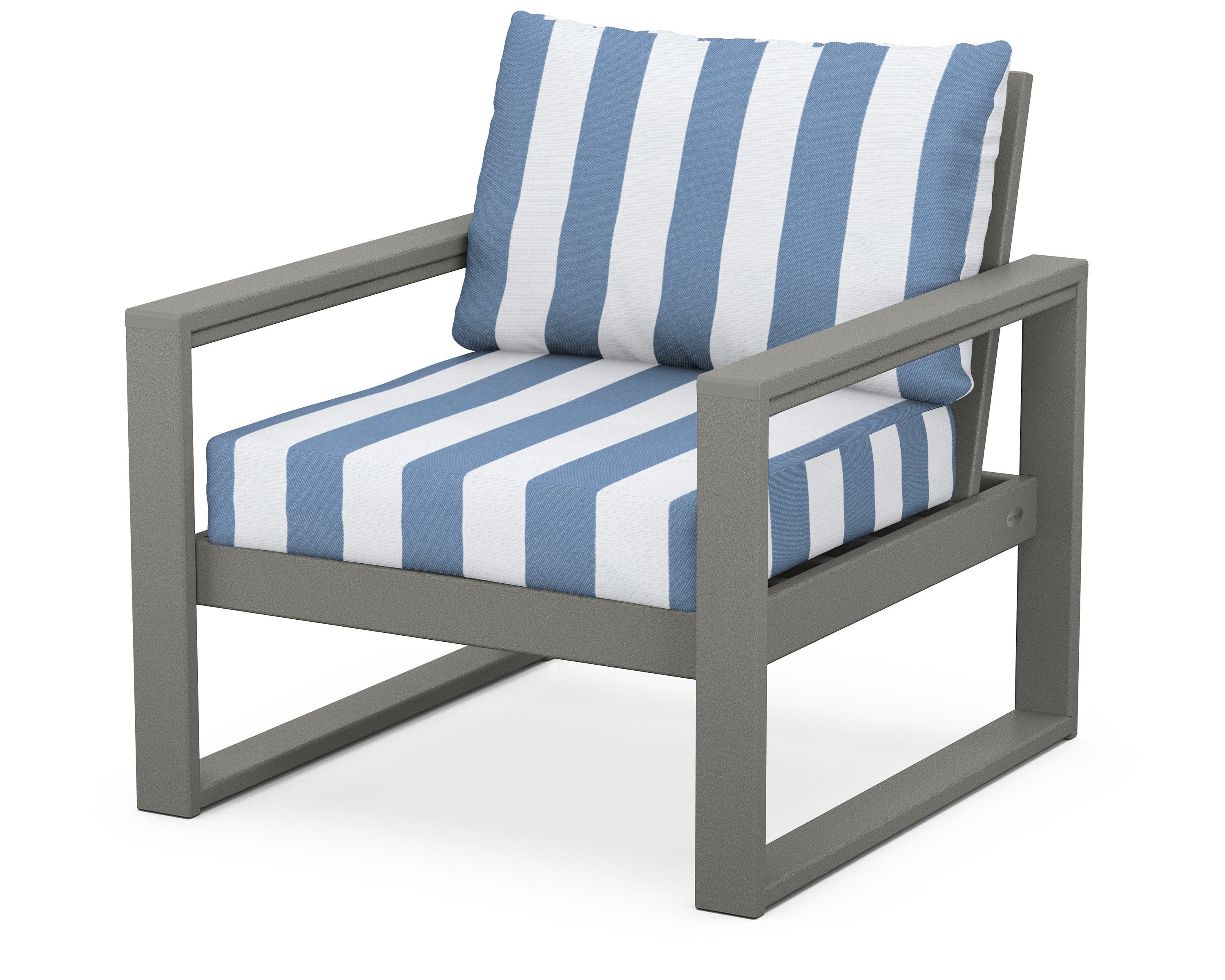 POLYWOOD® EDGE Club Chair in Slate Grey / Cabana Stripe Sky Blue