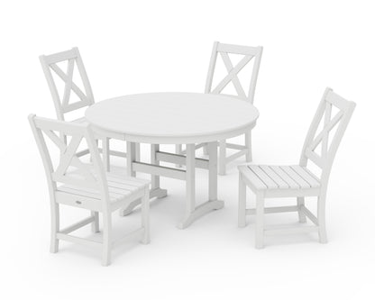 POLYWOOD® Braxton Side Chair 5-Piece Round Dining Set in White