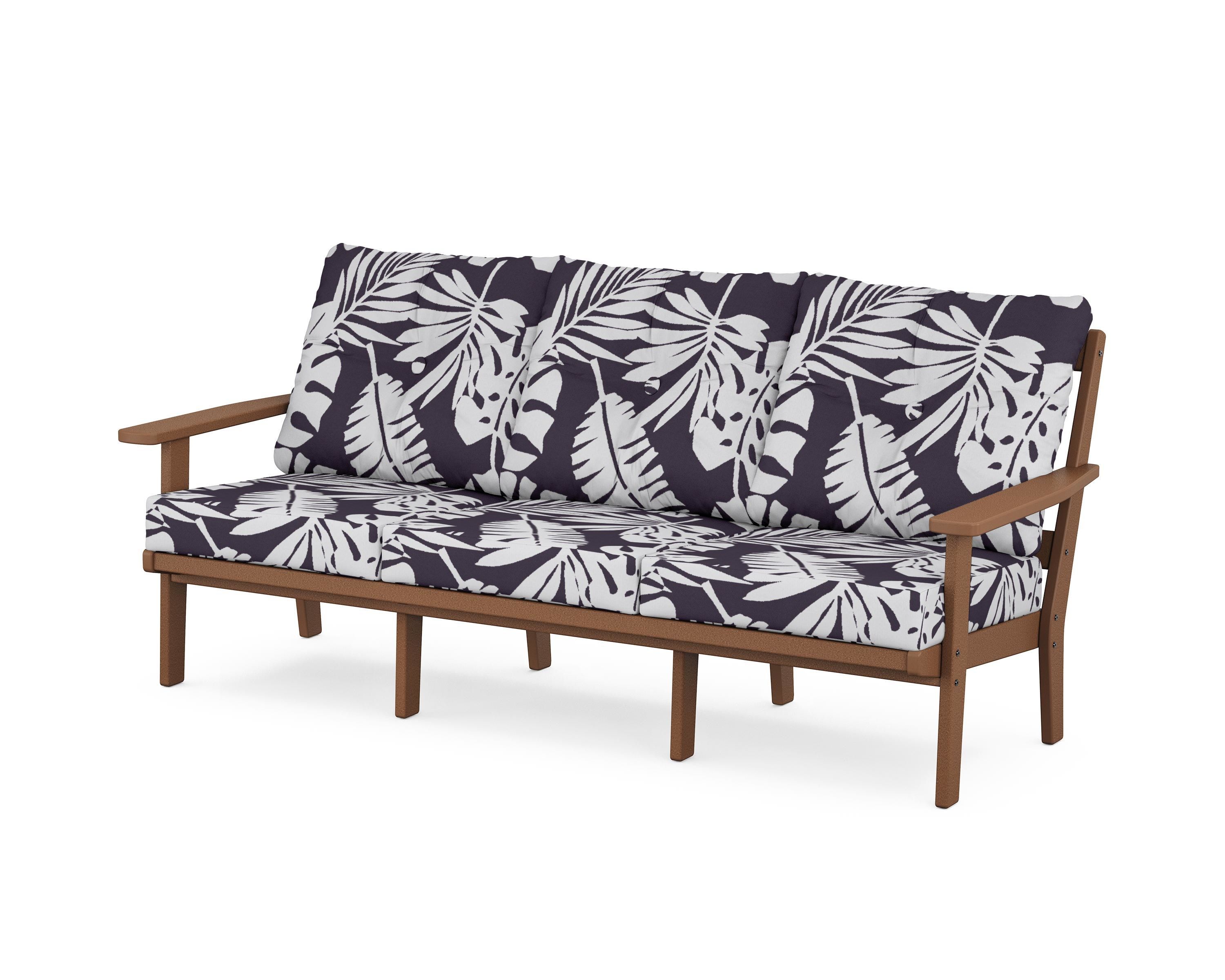 POLYWOOD® Oxford Deep Seating Sofa in Teak / Leaf Navy