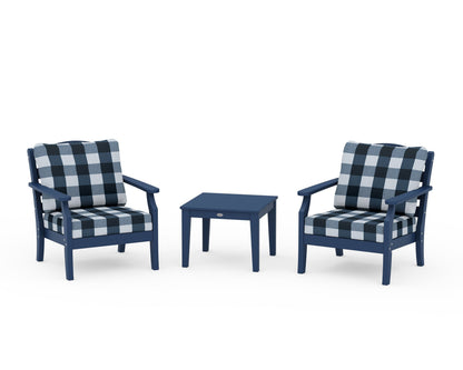 Draper James™ by  POLYWOOD® Savannah 3-Piece Deep Seating Set in Navy / Buffalo Plaid Marine Indigo