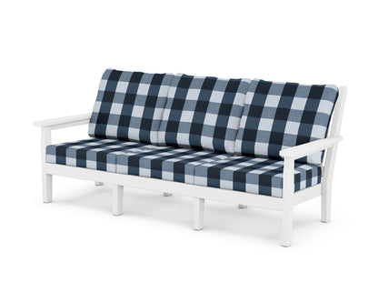 POLYWOOD® Chippendale Deep Seating Sofa in White / Buffalo Plaid Marine Indigo