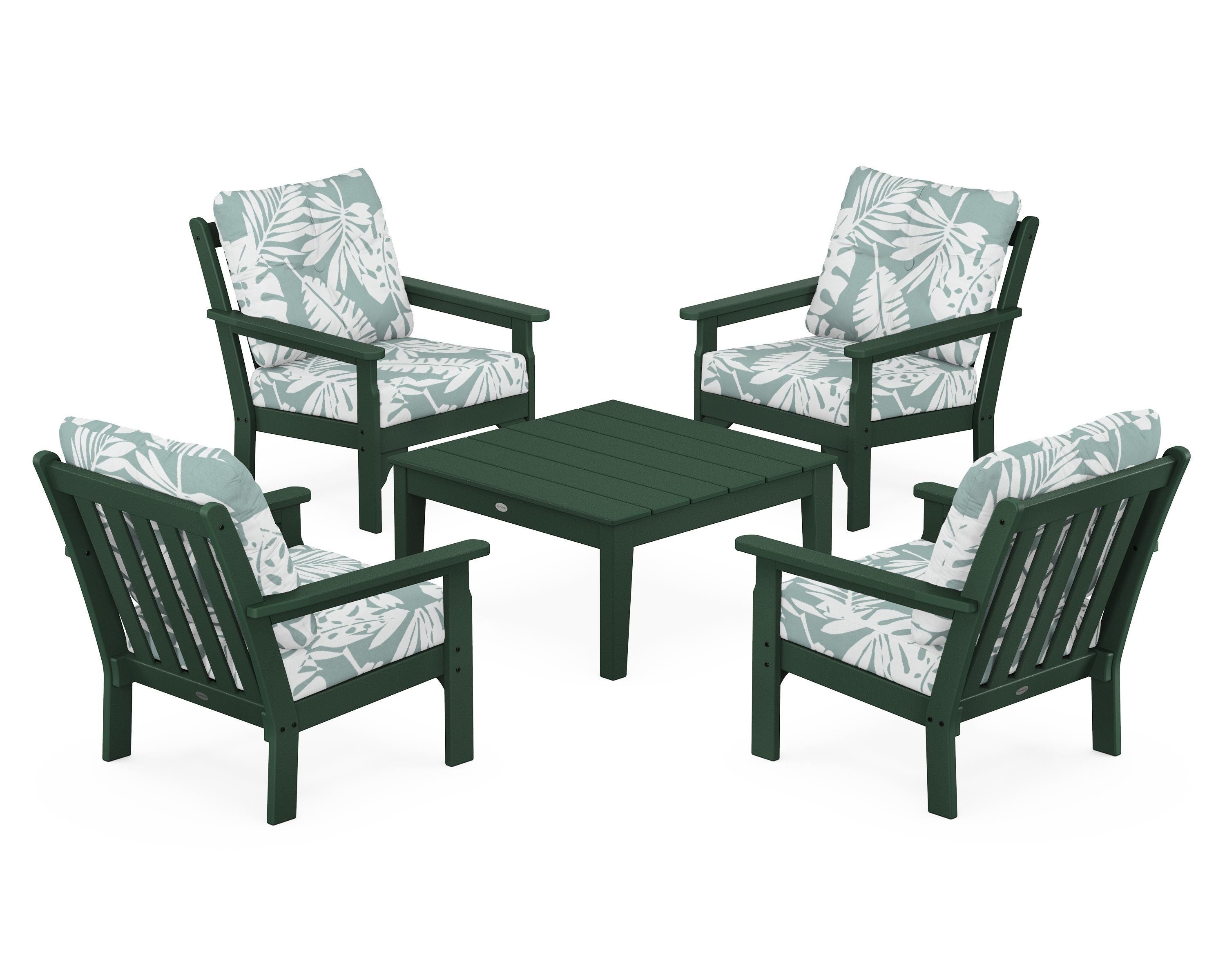 POLYWOOD® Vineyard 5-Piece Deep Seating Conversation Set in Green / Leaf Glacier Spa
