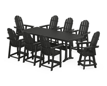 POLYWOOD® Vineyard Curveback Adirondack Swivel 9-Piece Counter Set with Trestle Legs in Black