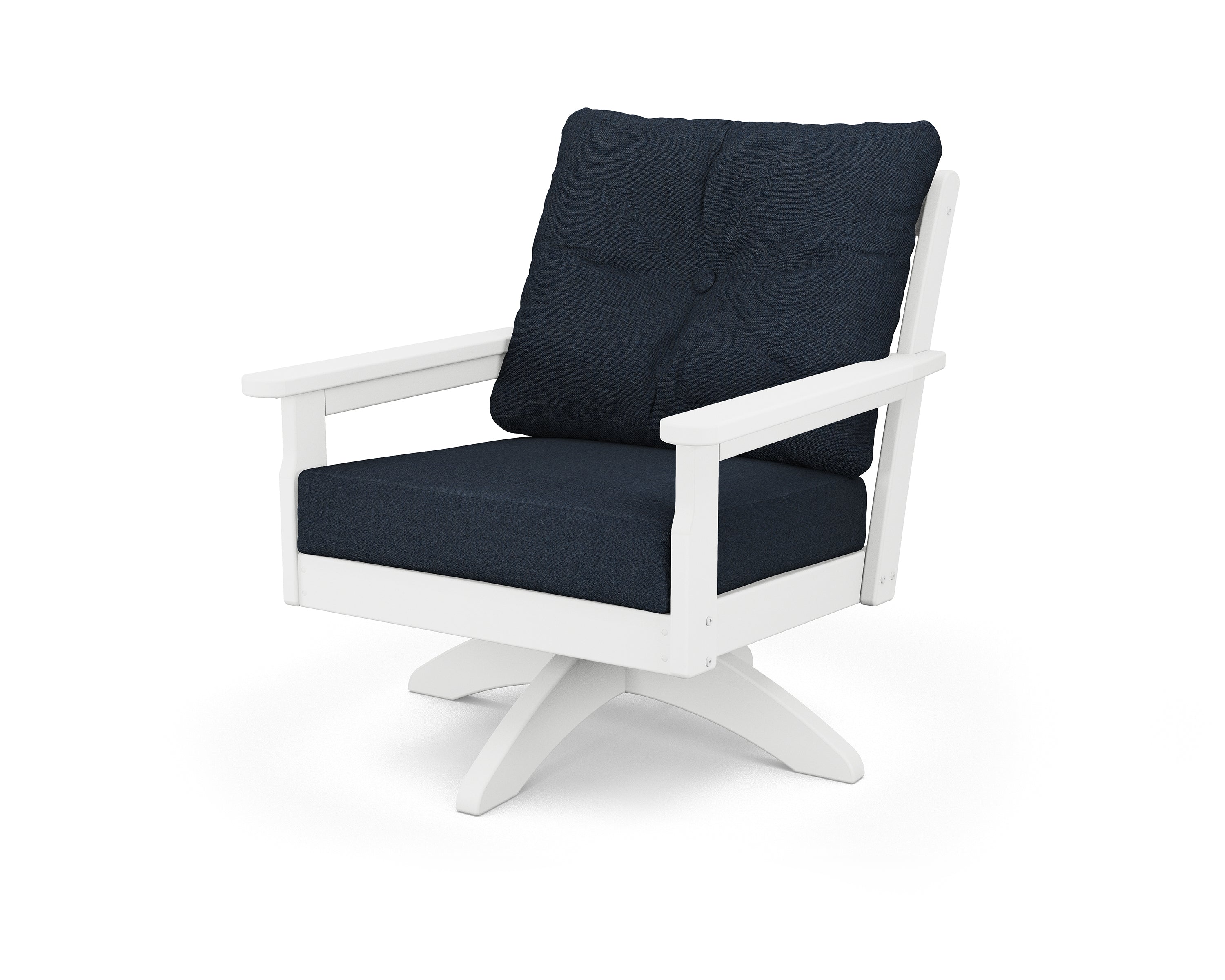 POLYWOOD® Vineyard Deep Seating Swivel Chair in White / Marine Indigo