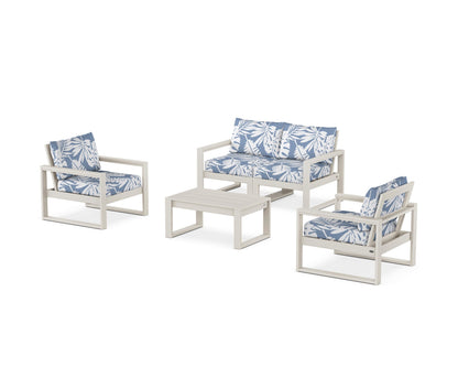 POLYWOOD® EDGE Sectional 4-Piece Deep Seating Set with Loveseat in Sand / Leaf Sky Blue
