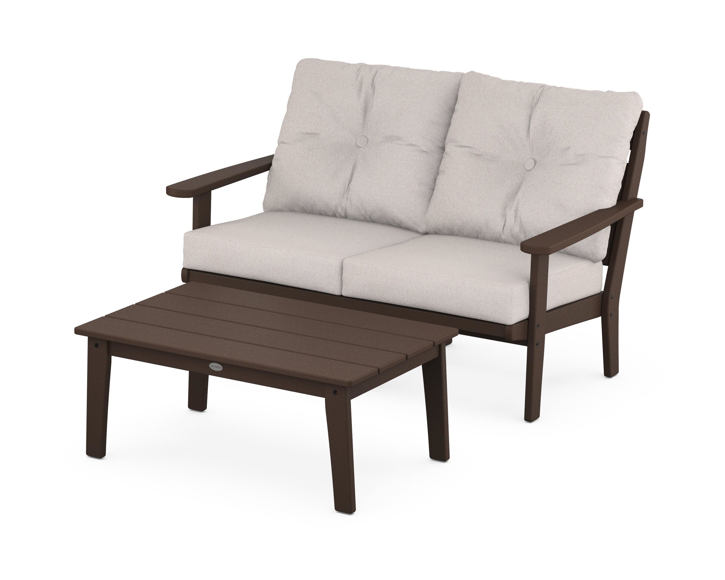 POLYWOOD® Lakeside 2-Piece Lounge Loveseat Set in Mahogany / Dune Burlap