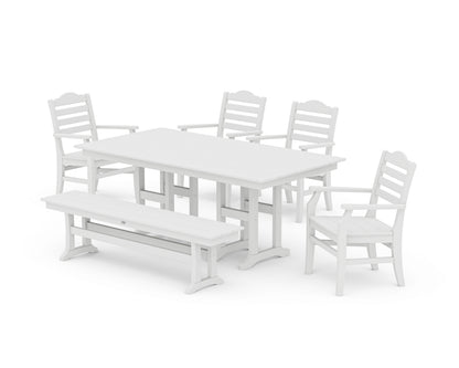 POLYWOOD® Savannah 6-Piece Farmhouse Dining Set with Bench in White