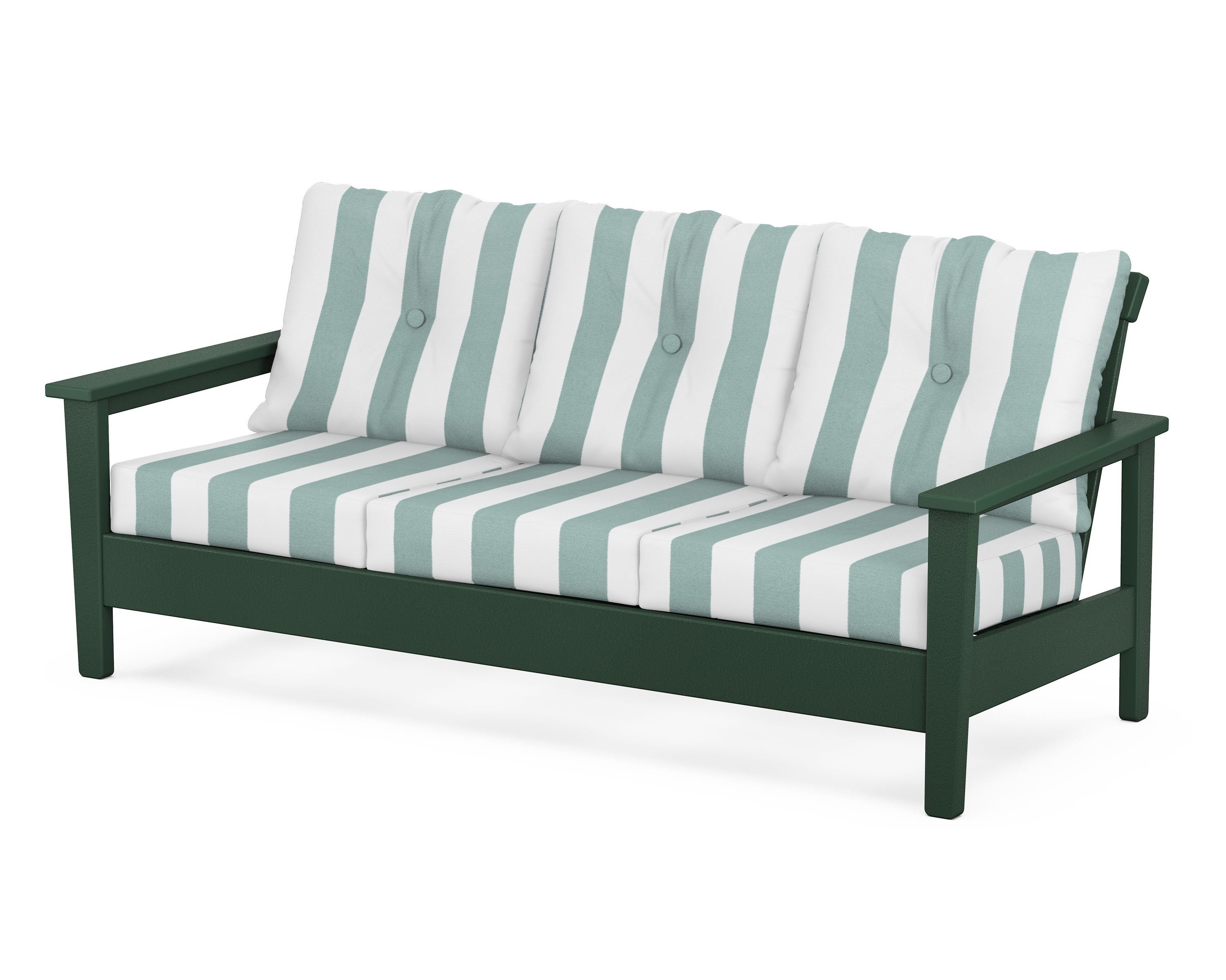 POLYWOOD® Prescott Deep Seating Sofa in Green / Cabana Stripe Glacier Spa