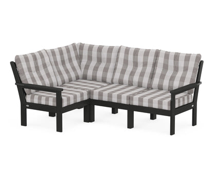 POLYWOOD® Vineyard 4-Piece Sectional in Black / Buffalo Plaid Grey Mist