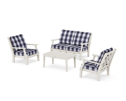 Country Living Wovendale 4-Piece Deep Seating Set with Loveseat in Sand / Buffalo Plaid Navy
