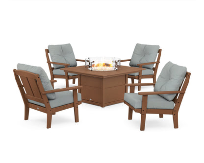 POLYWOOD® Mission 5-Piece Deep Seating Set with Fire Pit Table in Teak / Spa