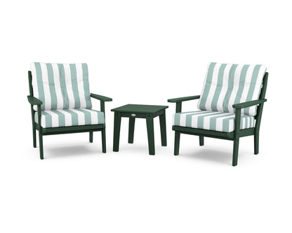 POLYWOOD® Lakeside 3-Piece Deep Seating Chair Set in Green / Cabana Stripe Glacier Spa