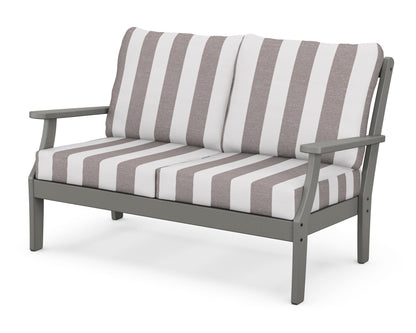 POLYWOOD® Braxton Deep Seating Loveseat in Slate Grey / Cabana Stripe Grey Mist