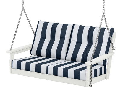 POLYWOOD® Vineyard Deep Seating Swing in Vintage White / Cabana Stripe Marine Indigo