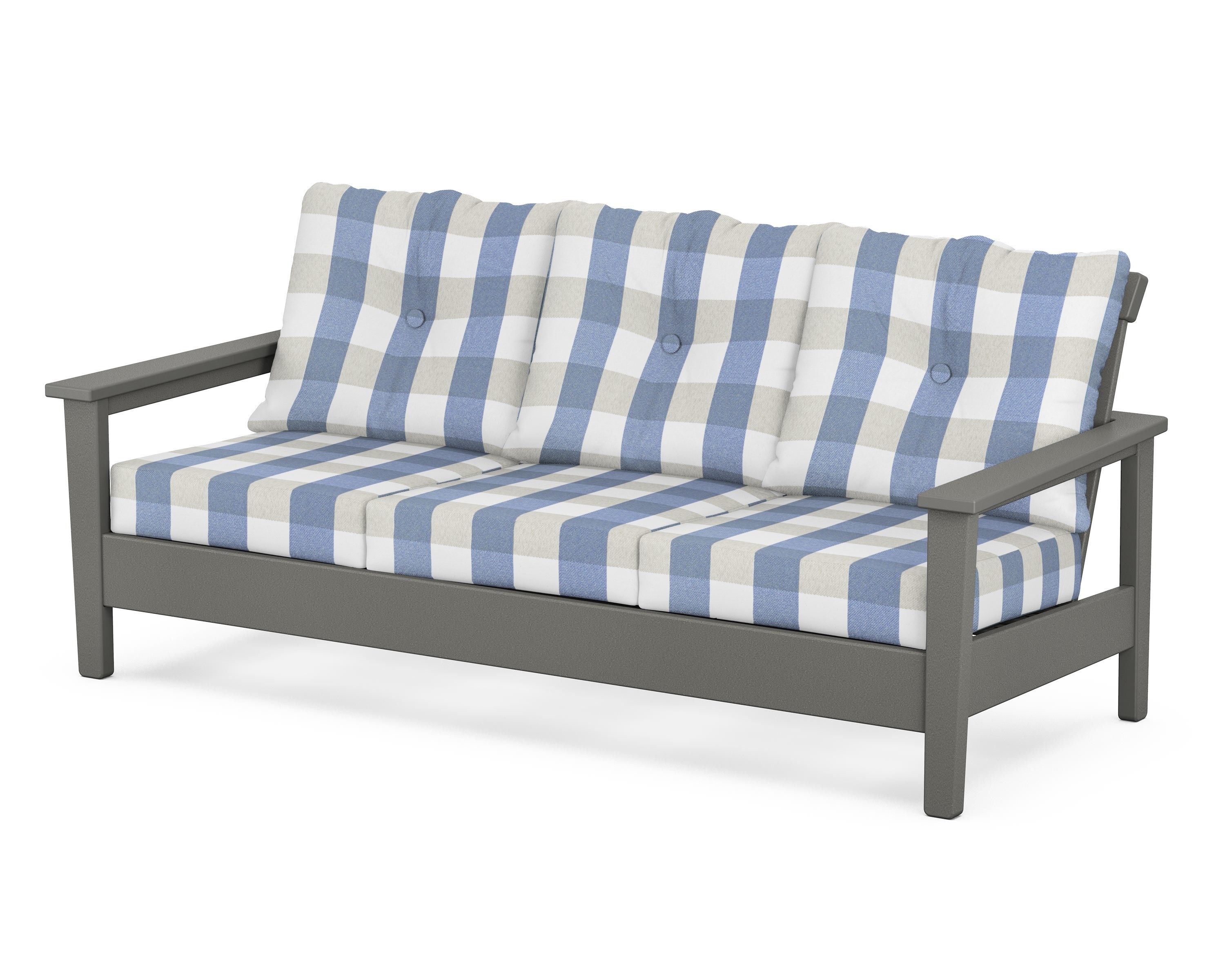 POLYWOOD® Prescott Deep Seating Sofa in Slate Grey / Buffalo Plaid Sky Blue