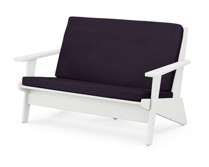POLYWOOD® Riviera Modern Lounge Loveseat in White / Navy Linen