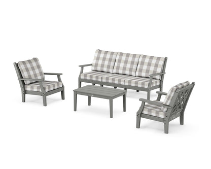 Country Living Wovendale 4-Piece Deep Seating Set with Sofa in Slate Grey / Buffalo Plaid Grey Mist