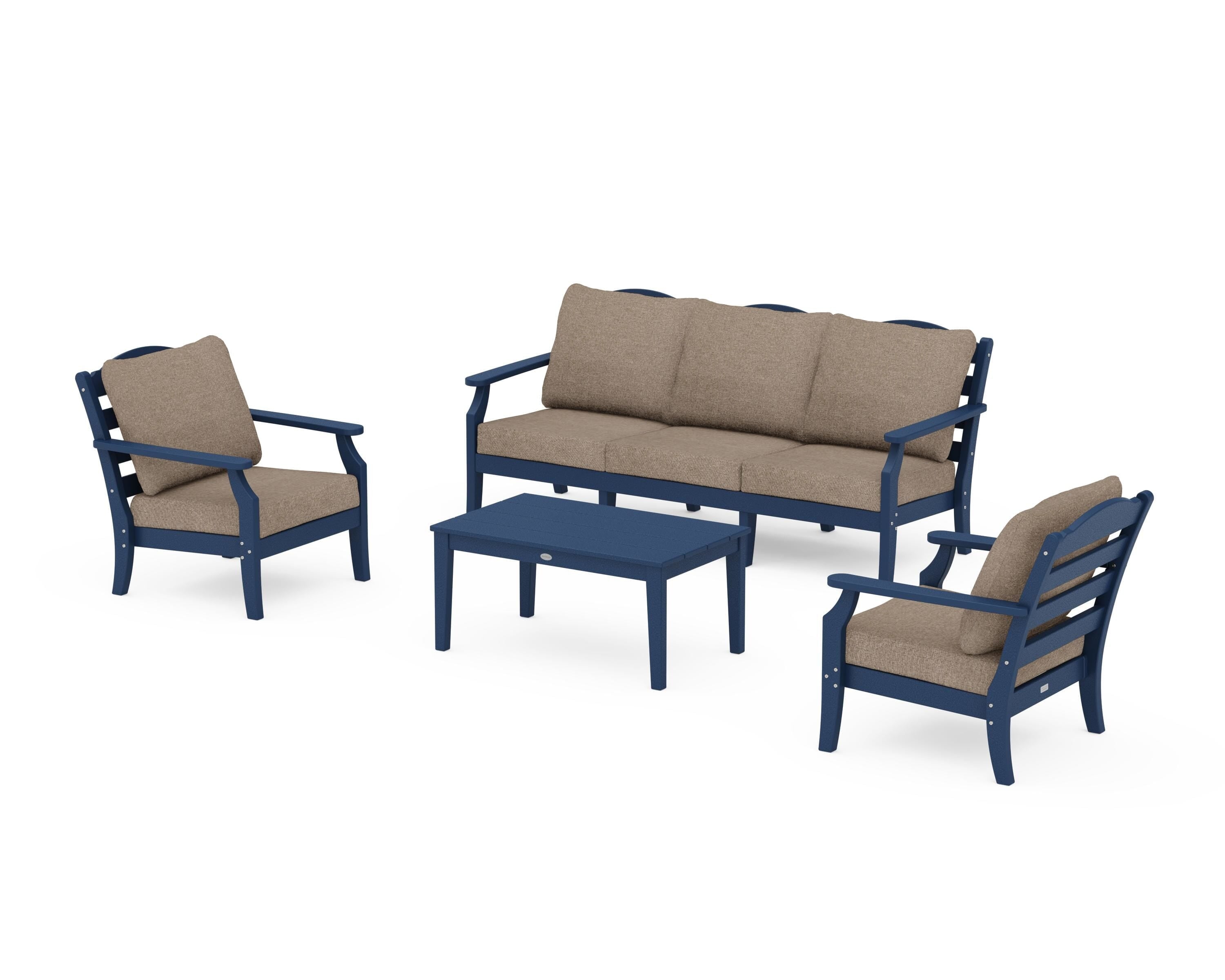 Draper James™ by  POLYWOOD® Savannah 4-Piece Deep Seating Set with Sofa in Navy / Spiced Burlap