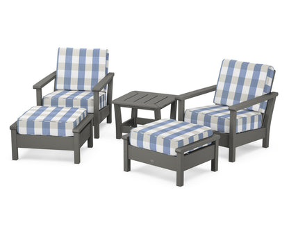 POLYWOOD® Harbour 5-Piece Deep Seating Chair Set in Slate Grey / Buffalo Plaid Sky Blue