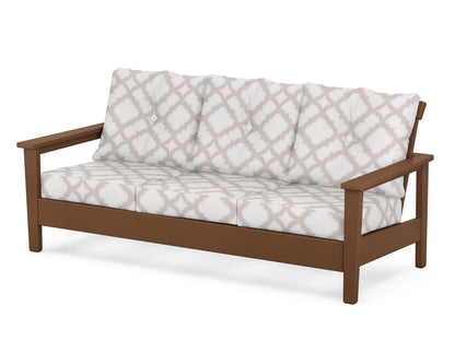 POLYWOOD® Prescott Deep Seating Sofa in Teak / Trellis Dune Burlap