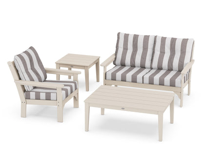 POLYWOOD® Vineyard 4-Piece Deep Seating Set in Sand / Cabana Stripe Grey Mist