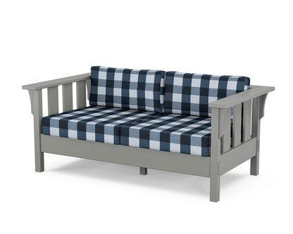 Martha Stewart by POLYWOOD® Acadia Deep Seating Loveseat in Slate Grey / Buffalo Plaid Marine Indigo