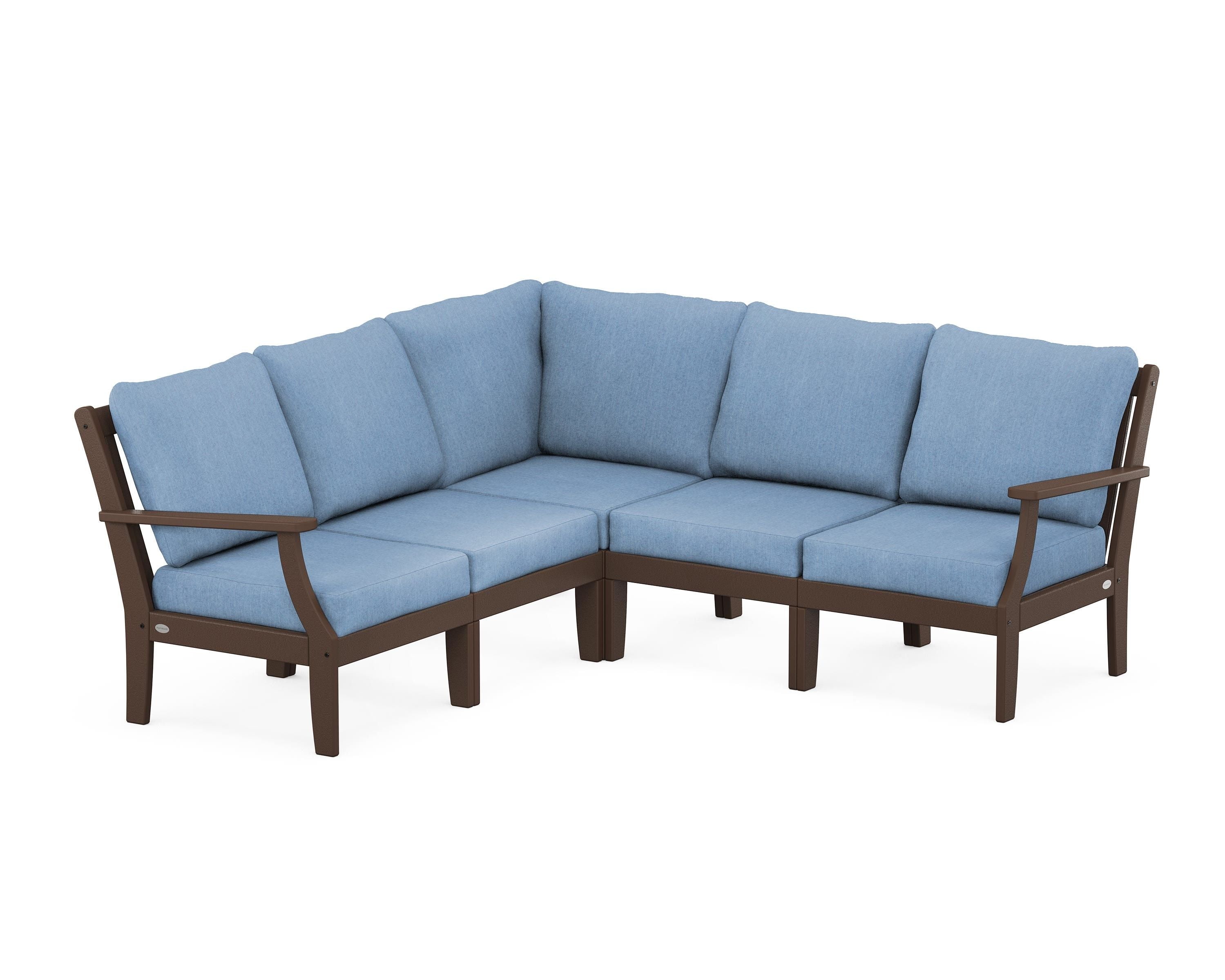 POLYWOOD® Braxton Modular 5-Piece Deep Seating Set in Mahogany / Sky Blue