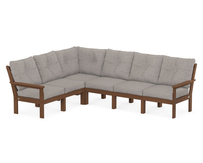 POLYWOOD® Vineyard 6-Piece Sectional in Teak / Weathered Tweed